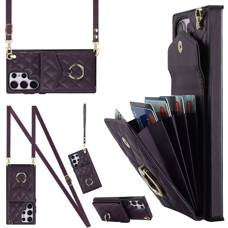 Rhombic Texture Card Bag Phone Case with Long Lanyard, For Samsung Galaxy S24 5G, For Samsung Galaxy A54 5G, For Samsung Galaxy S23 Ultra 5G, For Samsung Galaxy S23+ 5G, For Samsung Galaxy S23 5G, For Samsung Galaxy Note20 Ultra