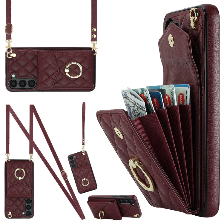 Rhombic Texture Card Bag Phone Case with Long Lanyard, For Samsung Galaxy S24 5G, For Samsung Galaxy A54 5G, For Samsung Galaxy S23 Ultra 5G, For Samsung Galaxy S23+ 5G, For Samsung Galaxy S23 5G, For Samsung Galaxy Note20 Ultra