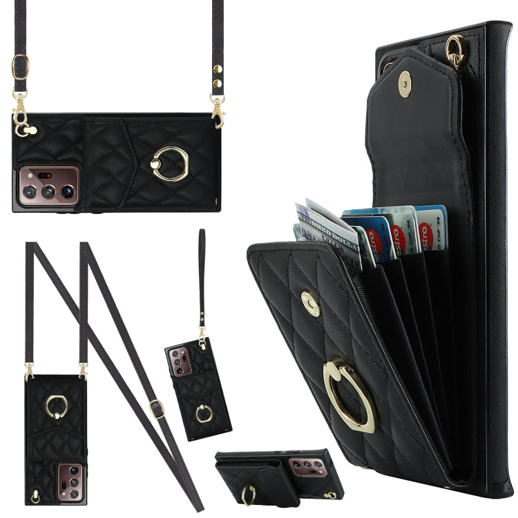 Rhombic Texture Card Bag Phone Case with Long Lanyard, For Samsung Galaxy S24 5G, For Samsung Galaxy A54 5G, For Samsung Galaxy S23 Ultra 5G, For Samsung Galaxy S23+ 5G, For Samsung Galaxy S23 5G, For Samsung Galaxy Note20 Ultra