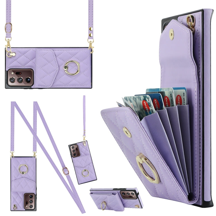 Rhombic Texture Card Bag Phone Case with Long Lanyard, For Samsung Galaxy S24 5G, For Samsung Galaxy A54 5G, For Samsung Galaxy S23 Ultra 5G, For Samsung Galaxy S23+ 5G, For Samsung Galaxy S23 5G, For Samsung Galaxy Note20 Ultra