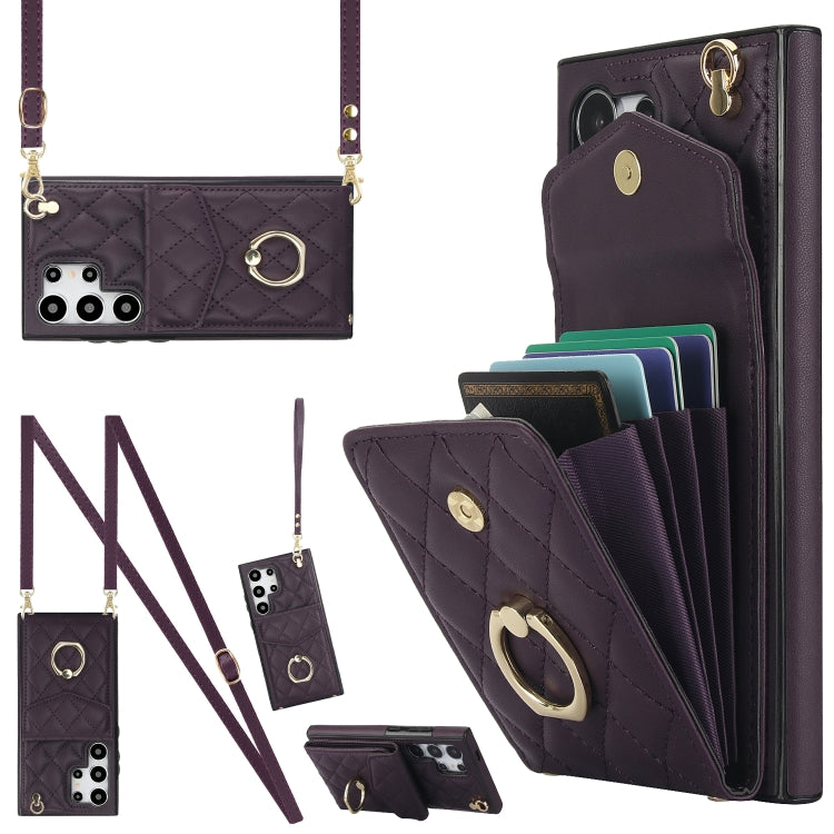 Rhombic Texture Card Bag Phone Case with Long Lanyard, For Samsung Galaxy S26+ 5G, For Samsung Galaxy S26 Ultra 5G, For Samsung Galaxy S26 5G, For Samsung Galaxy S25 Edge 5G, For Samsung Galaxy S24 Ultra 5G, For Samsung Galaxy S24+ 5G