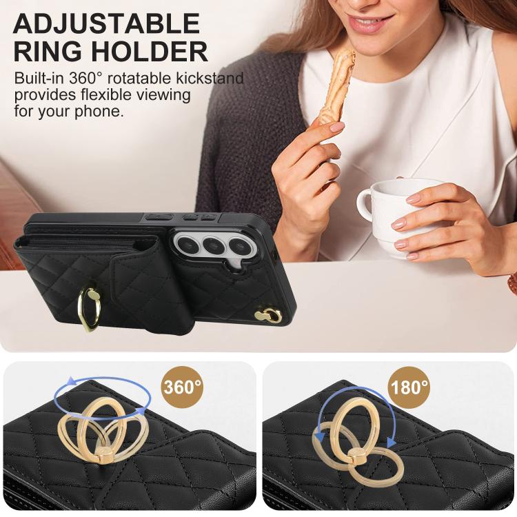 Rhombic Texture Card Bag Phone Case with Long Lanyard, For Samsung Galaxy S26+ 5G, For Samsung Galaxy S26 Ultra 5G, For Samsung Galaxy S26 5G, For Samsung Galaxy S25 Edge 5G, For Samsung Galaxy S24 Ultra 5G, For Samsung Galaxy S24+ 5G