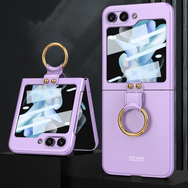 GKK Ultra-thin PC Full Coverage Phone Case with Ring Holder / Tempered Film, For Samsung Galaxy Z Flip5