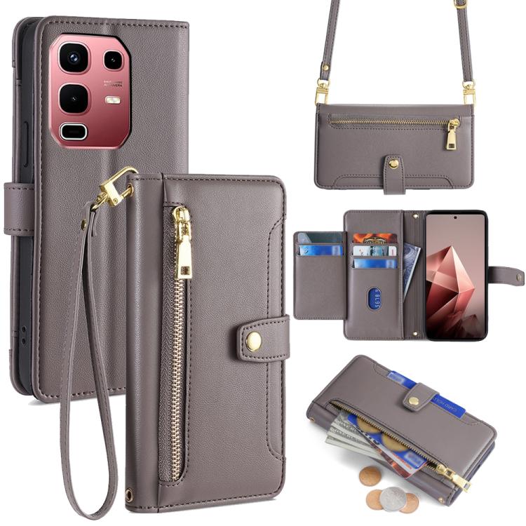 Sheep Texture Cross-body Zipper Wallet Leather Phone Case, For Infinix Note Edge 5G, For Infinix Smart 20 4G, For Infinix Note 60 5G, For Infinix Hot 60 5G, For Infinix Hot 60 Pro+ 4G, For Infinix Hot 60 Pro 4G, For Infinix Smart 10 4G                 ...