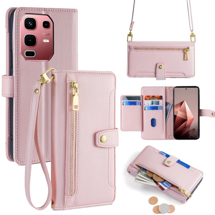 Sheep Texture Cross-body Zipper Wallet Leather Phone Case, For Infinix Note Edge 5G, For Infinix Smart 20 4G, For Infinix Note 60 5G, For Infinix Hot 60 5G, For Infinix Hot 60 Pro+ 4G, For Infinix Hot 60 Pro 4G, For Infinix Smart 10 4G                 ...