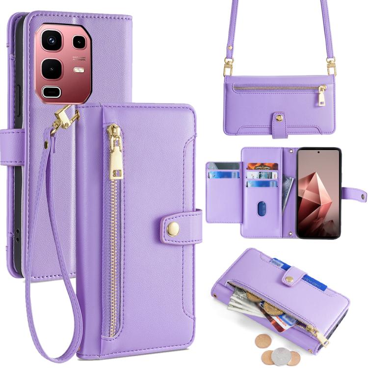 Sheep Texture Cross-body Zipper Wallet Leather Phone Case, For Infinix Note Edge 5G, For Infinix Smart 20 4G, For Infinix Note 60 5G, For Infinix Hot 60 5G, For Infinix Hot 60 Pro+ 4G, For Infinix Hot 60 Pro 4G, For Infinix Smart 10 4G                 ...