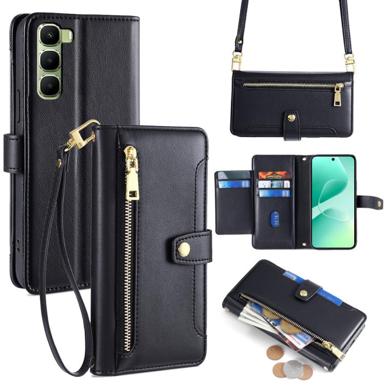 Sheep Texture Cross-body Zipper Wallet Leather Phone Case, For Infinix Note Edge 5G, For Infinix Smart 20 4G, For Infinix Note 60 5G, For Infinix Hot 60 5G, For Infinix Hot 60 Pro+ 4G, For Infinix Hot 60 Pro 4G, For Infinix Smart 10 4G                 ...