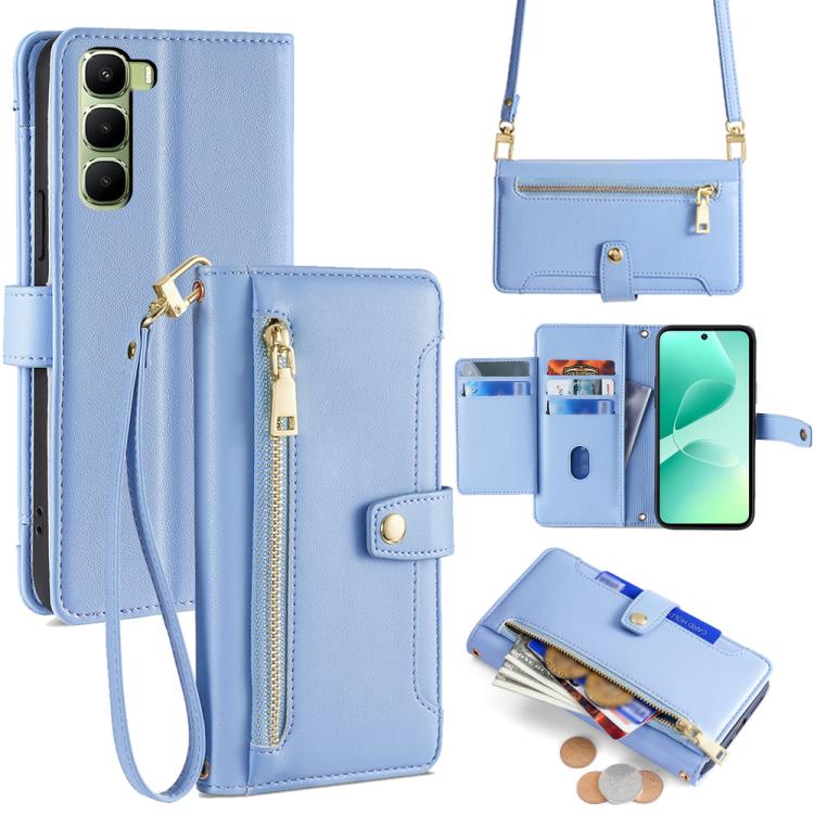 Sheep Texture Cross-body Zipper Wallet Leather Phone Case, For Infinix Note Edge 5G, For Infinix Smart 20 4G, For Infinix Note 60 5G, For Infinix Hot 60 5G, For Infinix Hot 60 Pro+ 4G, For Infinix Hot 60 Pro 4G, For Infinix Smart 10 4G                 ...