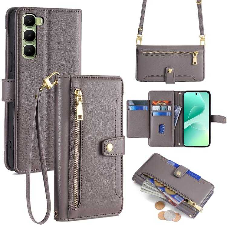 Sheep Texture Cross-body Zipper Wallet Leather Phone Case, For Infinix Note Edge 5G, For Infinix Smart 20 4G, For Infinix Note 60 5G, For Infinix Hot 60 5G, For Infinix Hot 60 Pro+ 4G, For Infinix Hot 60 Pro 4G, For Infinix Smart 10 4G                 ...