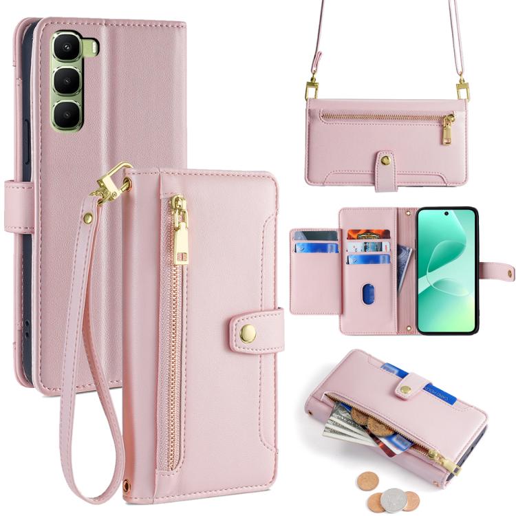 Sheep Texture Cross-body Zipper Wallet Leather Phone Case, For Infinix Note Edge 5G, For Infinix Smart 20 4G, For Infinix Note 60 5G, For Infinix Hot 60 5G, For Infinix Hot 60 Pro+ 4G, For Infinix Hot 60 Pro 4G, For Infinix Smart 10 4G                 ...