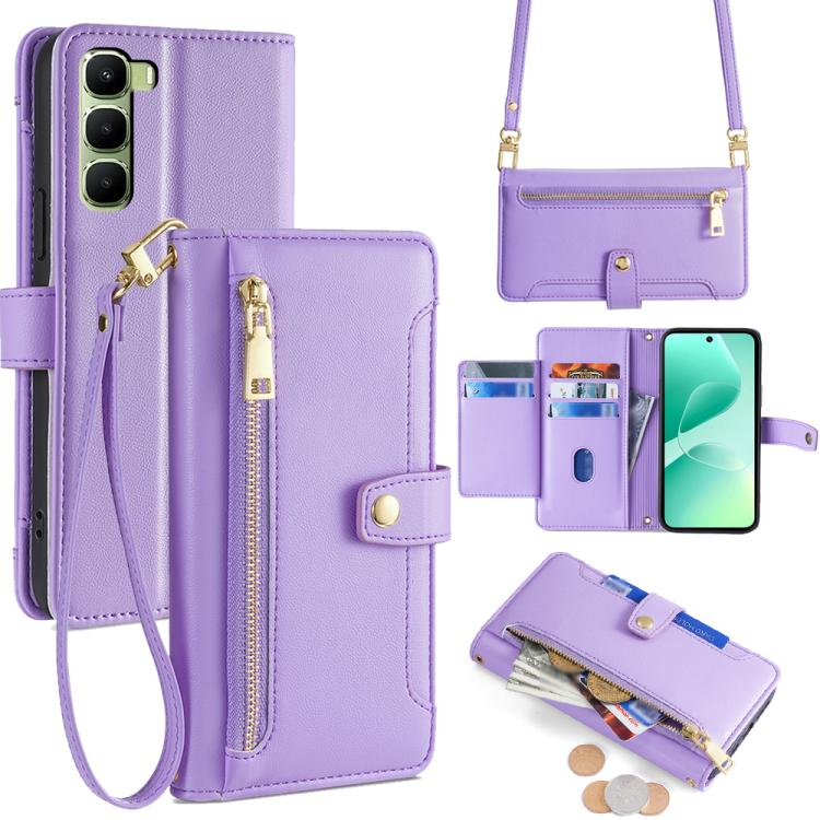 Sheep Texture Cross-body Zipper Wallet Leather Phone Case, For Infinix Note Edge 5G, For Infinix Smart 20 4G, For Infinix Note 60 5G, For Infinix Hot 60 5G, For Infinix Hot 60 Pro+ 4G, For Infinix Hot 60 Pro 4G, For Infinix Smart 10 4G                 ...