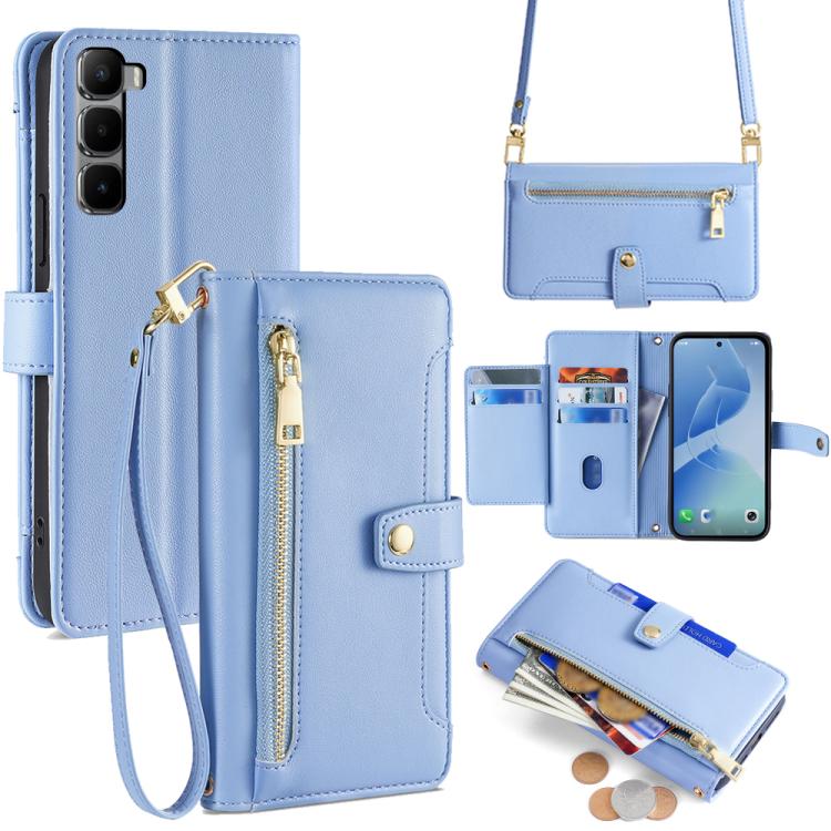 Sheep Texture Cross-body Zipper Wallet Leather Phone Case, For Infinix Note Edge 5G, For Infinix Smart 20 4G, For Infinix Note 60 5G, For Infinix Hot 60 5G, For Infinix Hot 60 Pro+ 4G, For Infinix Hot 60 Pro 4G, For Infinix Smart 10 4G                 ...
