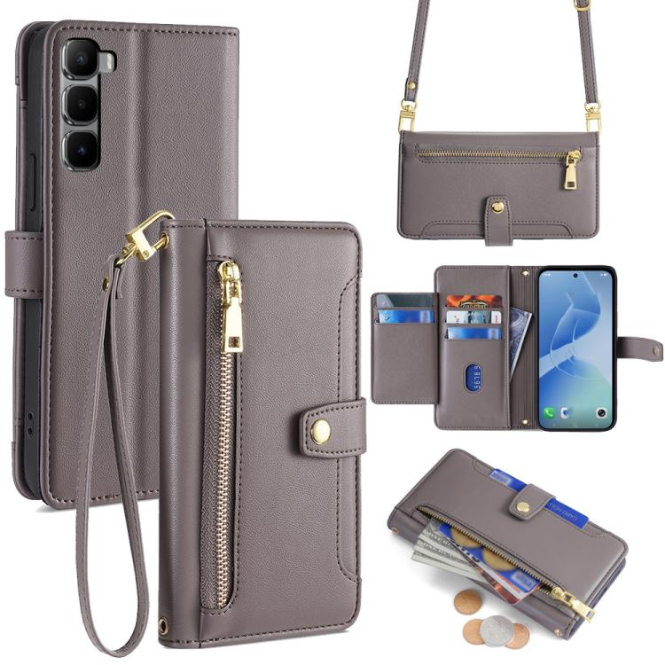 Sheep Texture Cross-body Zipper Wallet Leather Phone Case, For Infinix Note Edge 5G, For Infinix Smart 20 4G, For Infinix Note 60 5G, For Infinix Hot 60 5G, For Infinix Hot 60 Pro+ 4G, For Infinix Hot 60 Pro 4G, For Infinix Smart 10 4G                 ...