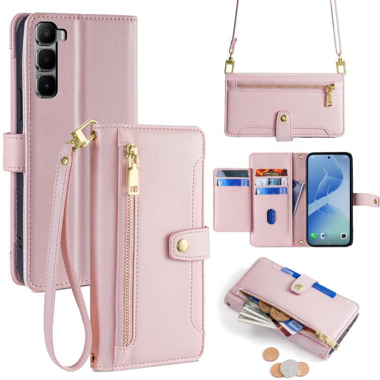 Sheep Texture Cross-body Zipper Wallet Leather Phone Case, For Infinix Note Edge 5G, For Infinix Smart 20 4G, For Infinix Note 60 5G, For Infinix Hot 60 5G, For Infinix Hot 60 Pro+ 4G, For Infinix Hot 60 Pro 4G, For Infinix Smart 10 4G                 ...