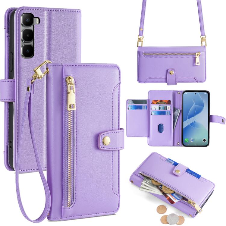 Sheep Texture Cross-body Zipper Wallet Leather Phone Case, For Infinix Note Edge 5G, For Infinix Smart 20 4G, For Infinix Note 60 5G, For Infinix Hot 60 5G, For Infinix Hot 60 Pro+ 4G, For Infinix Hot 60 Pro 4G, For Infinix Smart 10 4G                 ...