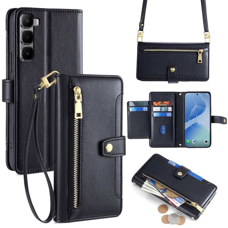 Sheep Texture Cross-body Zipper Wallet Leather Phone Case, For Infinix Note Edge 5G, For Infinix Smart 20 4G, For Infinix Note 60 5G, For Infinix Hot 60 5G, For Infinix Hot 60 Pro+ 4G, For Infinix Hot 60 Pro 4G, For Infinix Smart 10 4G                 ...