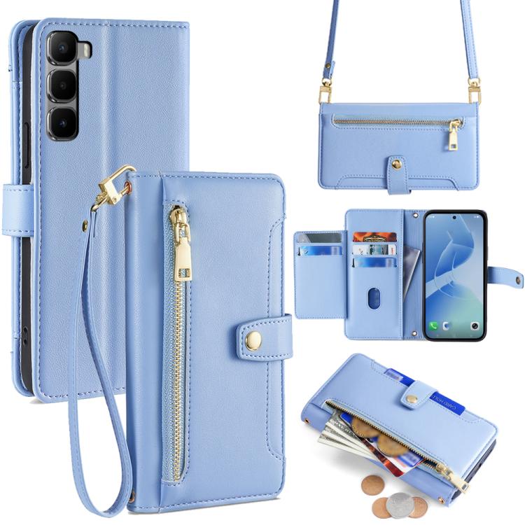Sheep Texture Cross-body Zipper Wallet Leather Phone Case, For Infinix Note Edge 5G, For Infinix Smart 20 4G, For Infinix Note 60 5G, For Infinix Hot 60 5G, For Infinix Hot 60 Pro+ 4G, For Infinix Hot 60 Pro 4G, For Infinix Smart 10 4G                 ...