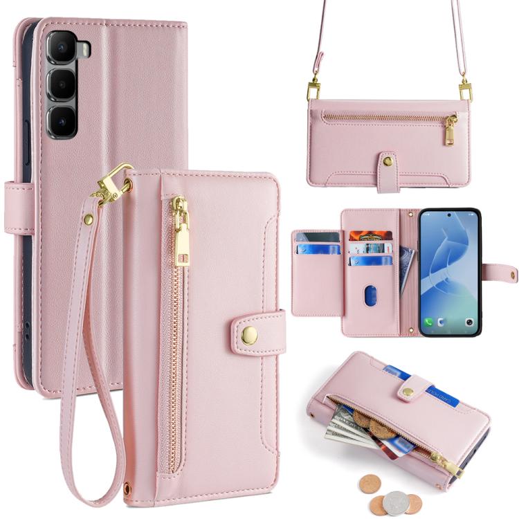 Sheep Texture Cross-body Zipper Wallet Leather Phone Case, For Infinix Note Edge 5G, For Infinix Smart 20 4G, For Infinix Note 60 5G, For Infinix Hot 60 5G, For Infinix Hot 60 Pro+ 4G, For Infinix Hot 60 Pro 4G, For Infinix Smart 10 4G                 ...