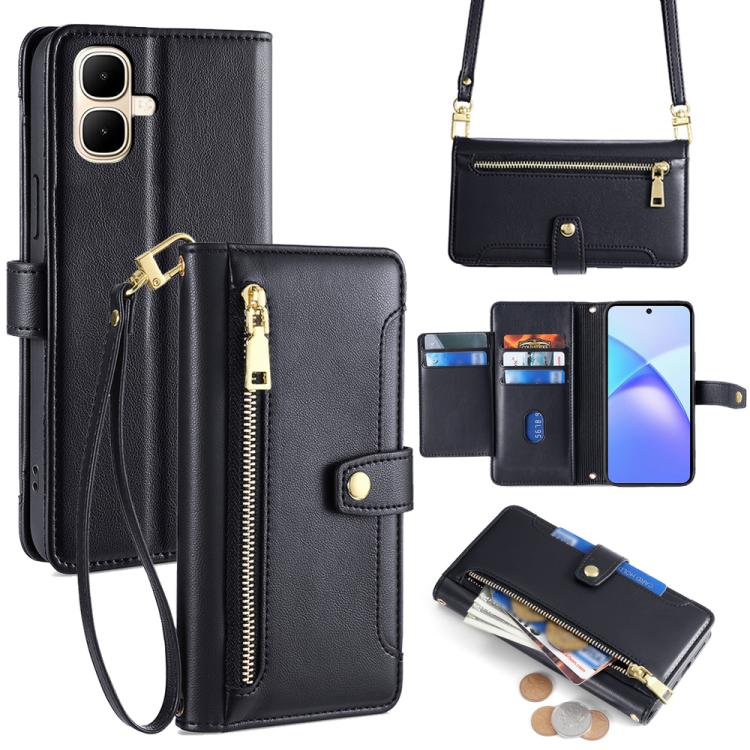 Sheep Texture Cross-body Zipper Wallet Leather Phone Case, For Infinix Note Edge 5G, For Infinix Smart 20 4G, For Infinix Note 60 5G, For Infinix Hot 60 5G, For Infinix Hot 60 Pro+ 4G, For Infinix Hot 60 Pro 4G, For Infinix Smart 10 4G                 ...