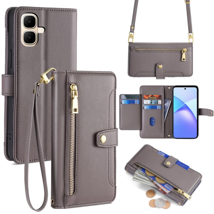 Sheep Texture Cross-body Zipper Wallet Leather Phone Case, For Infinix Note Edge 5G, For Infinix Smart 20 4G, For Infinix Note 60 5G, For Infinix Hot 60 5G, For Infinix Hot 60 Pro+ 4G, For Infinix Hot 60 Pro 4G, For Infinix Smart 10 4G                 ...