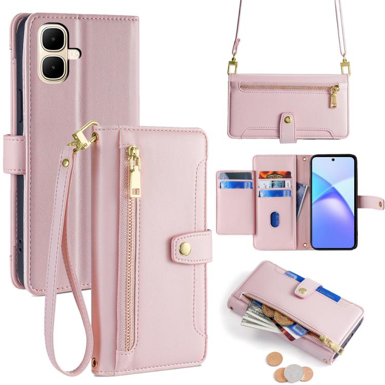 Sheep Texture Cross-body Zipper Wallet Leather Phone Case, For Infinix Note Edge 5G, For Infinix Smart 20 4G, For Infinix Note 60 5G, For Infinix Hot 60 5G, For Infinix Hot 60 Pro+ 4G, For Infinix Hot 60 Pro 4G, For Infinix Smart 10 4G                 ...