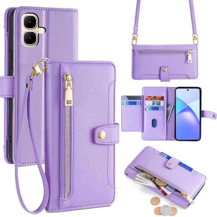 Sheep Texture Cross-body Zipper Wallet Leather Phone Case, For Infinix Note Edge 5G, For Infinix Smart 20 4G, For Infinix Note 60 5G, For Infinix Hot 60 5G, For Infinix Hot 60 Pro+ 4G, For Infinix Hot 60 Pro 4G, For Infinix Smart 10 4G                 ...