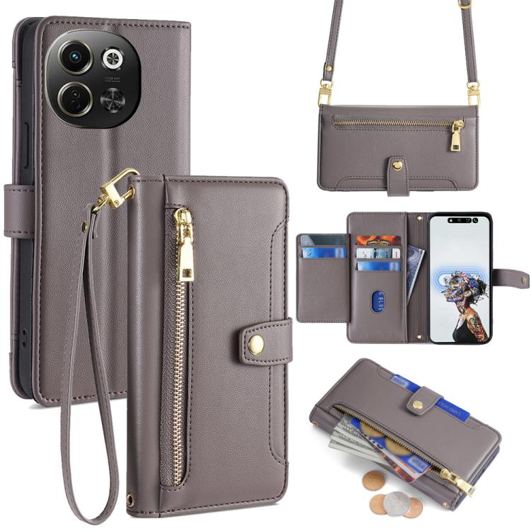 Sheep Texture Cross-body Zipper Wallet Leather Phone Case, For Tecno Spark 30 4G, For Tecno Pova 6 Neo 5G, For Tecno Camon 30 Premier 5G, For Tecno Camon 30 Pro 5G, For Tecno Camon 30, For Tecno Pova 5 Pro, For Tecno Pova Neo 3                         ...