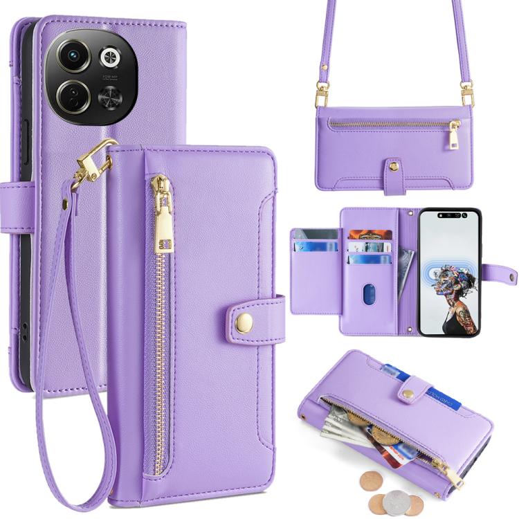 Sheep Texture Cross-body Zipper Wallet Leather Phone Case, For Tecno Spark 30 4G, For Tecno Pova 6 Neo 5G, For Tecno Camon 30 Premier 5G, For Tecno Camon 30 Pro 5G, For Tecno Camon 30, For Tecno Pova 5 Pro, For Tecno Pova Neo 3                         ...