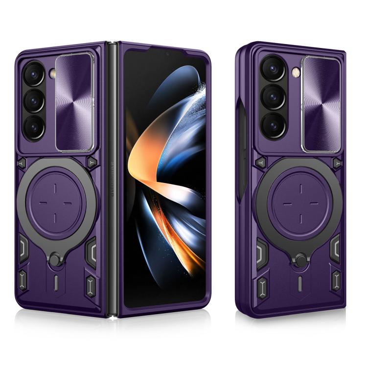 CD Texture Sliding Camshield Magnetic Holder Phone Case, For Galaxy Z Fold8 5G, For Samsung Galaxy Z Fold7, For Samsung Galaxy Z Fold5