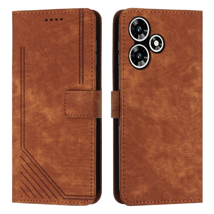 Skin Feel Stripe Pattern Leather Phone Case with Lanyard, For Infinix Hot 30