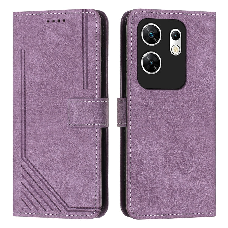 Skin Feel Stripe Pattern Leather Phone Case with Lanyard, For Infinix Smart 8, For Infinix Zero 30 4G, For Infinix Zero 30 5G, For Infinix Hot 30 Play NFC, For Infinix Note 30/Note 30 5G, For Infinix Note 30i, For Infinix Note 30 Pro                   ...