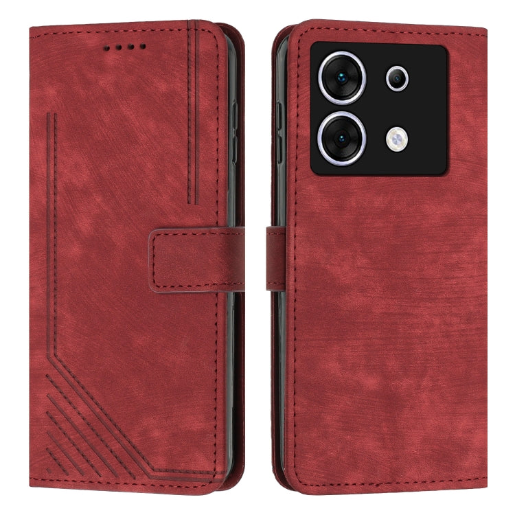 Skin Feel Stripe Pattern Leather Phone Case with Lanyard, For Infinix Smart 8, For Infinix Zero 30 4G, For Infinix Zero 30 5G, For Infinix Hot 30 Play NFC, For Infinix Note 30/Note 30 5G, For Infinix Note 30i, For Infinix Note 30 Pro                   ...