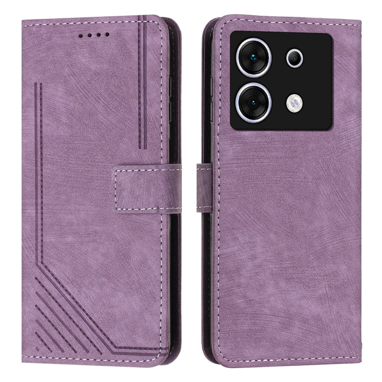 Skin Feel Stripe Pattern Leather Phone Case with Lanyard, For Infinix Smart 8, For Infinix Zero 30 4G, For Infinix Zero 30 5G, For Infinix Hot 30 Play NFC, For Infinix Note 30/Note 30 5G, For Infinix Note 30i, For Infinix Note 30 Pro                   ...