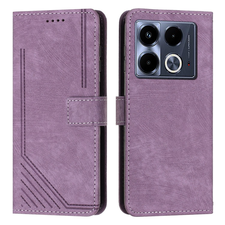 Skin Feel Stripe Pattern Leather Phone Case with Lanyard, For Infinix Hot 50 Pro+ 4G, For Infinix Note 40 5G, For Infinix GT 20 Pro, For Infinix Note 40 Pro 4G / 5G, For Infinix Note 40 4G, For Infinix Hot 40 / 40 Pro, For Infinix Hot 40i              ...