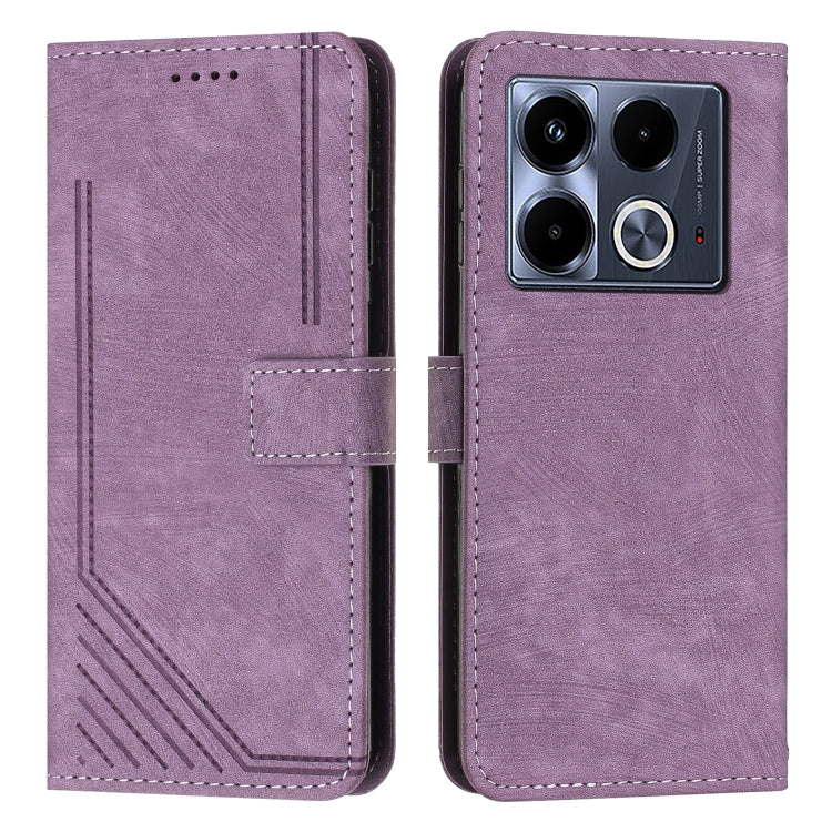 Skin Feel Stripe Pattern Leather Phone Case with Lanyard, For Infinix Hot 50i, For Infinix Hot 50 Pro+ 4G, For Infinix Note 40 5G, For Infinix GT 20 Pro, For Infinix Note 40 Pro 4G / 5G, For Infinix Note 40 4G, For Infinix Hot 40 / 40 Pro              ...