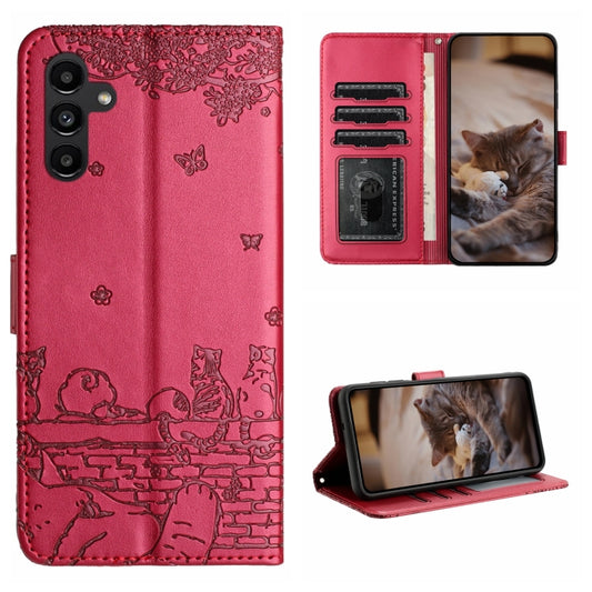 Cat Embossing Pattern Leather Phone Case with Lanyard, For Samsung Galaxy A24, For Samsung Galaxy A15 5G, For Samsung Galaxy S24 Ultra, For Samsung Galaxy S24+, For Samsung Galaxy A55, For Samsung Galaxy A14, For Samsung Galaxy A35, For Samsung Galaxy ...