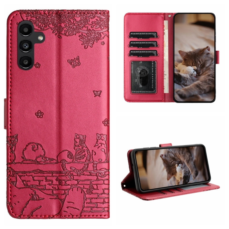 Cat Embossing Pattern Leather Phone Case with Lanyard, For Samsung Galaxy A24, For Samsung Galaxy A15 5G, For Samsung Galaxy S24 Ultra, For Samsung Galaxy S24+, For Samsung Galaxy A55, For Samsung Galaxy A14, For Samsung Galaxy A35, For Samsung Galaxy ...