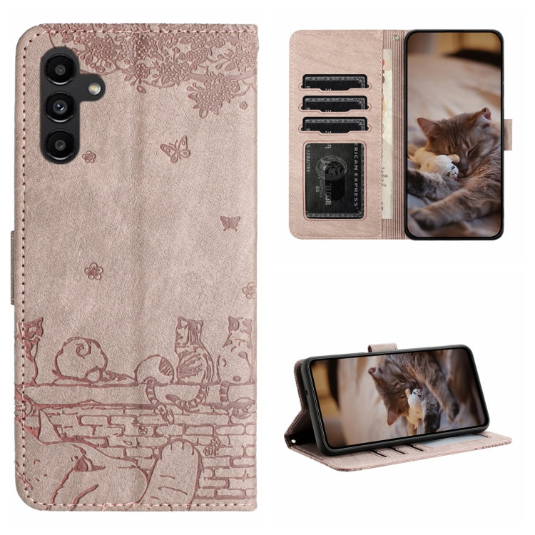 Cat Embossing Pattern Leather Phone Case with Lanyard, For Samsung Galaxy A24, For Samsung Galaxy A15 5G, For Samsung Galaxy S24 Ultra, For Samsung Galaxy S24+, For Samsung Galaxy A55, For Samsung Galaxy A14, For Samsung Galaxy A35, For Samsung Galaxy ...