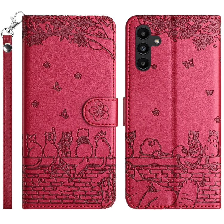 Cat Embossing Pattern Leather Phone Case with Lanyard, For Samsung Galaxy A24, For Samsung Galaxy A15 5G, For Samsung Galaxy S24 Ultra, For Samsung Galaxy S24+, For Samsung Galaxy A55, For Samsung Galaxy A14, For Samsung Galaxy A35, For Samsung Galaxy ...