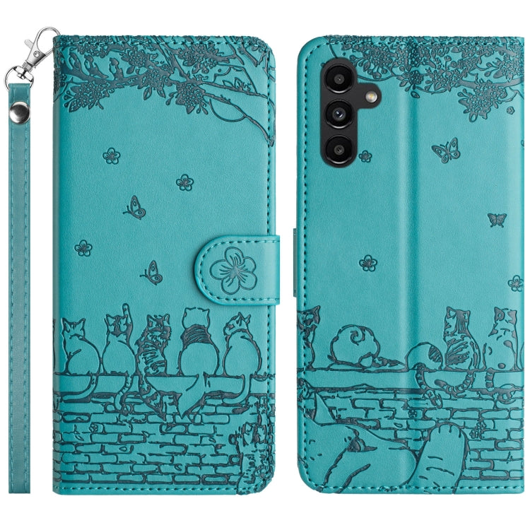 Cat Embossing Pattern Leather Phone Case with Lanyard, For Samsung Galaxy A24, For Samsung Galaxy A15 5G, For Samsung Galaxy S24 Ultra, For Samsung Galaxy S24+, For Samsung Galaxy A55, For Samsung Galaxy A14, For Samsung Galaxy A35, For Samsung Galaxy ...
