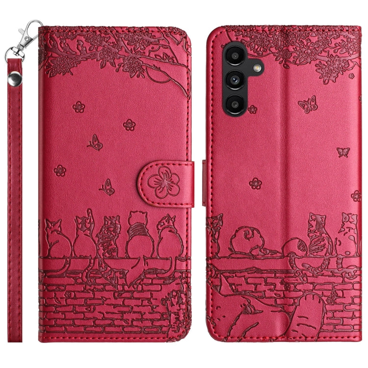 Cat Embossing Pattern Leather Phone Case with Lanyard, For Samsung Galaxy A24, For Samsung Galaxy A15 5G, For Samsung Galaxy S24 Ultra, For Samsung Galaxy S24+, For Samsung Galaxy A55, For Samsung Galaxy A14, For Samsung Galaxy A35, For Samsung Galaxy ...