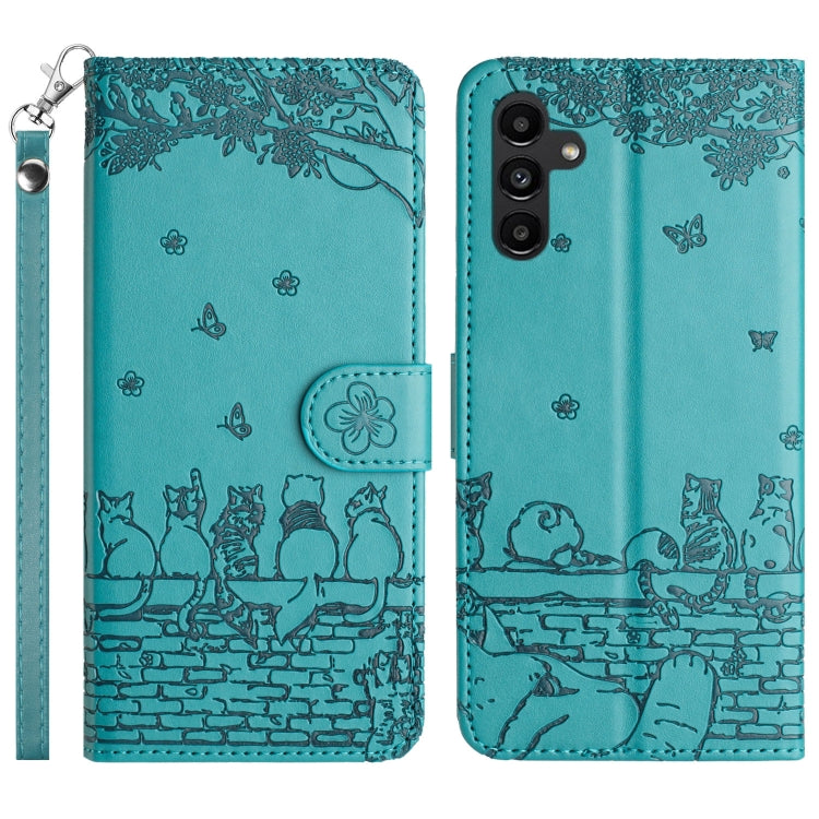 Cat Embossing Pattern Leather Phone Case with Lanyard, For Samsung Galaxy A24, For Samsung Galaxy A15 5G, For Samsung Galaxy S24 Ultra, For Samsung Galaxy S24+, For Samsung Galaxy A55, For Samsung Galaxy A14, For Samsung Galaxy A35, For Samsung Galaxy ...