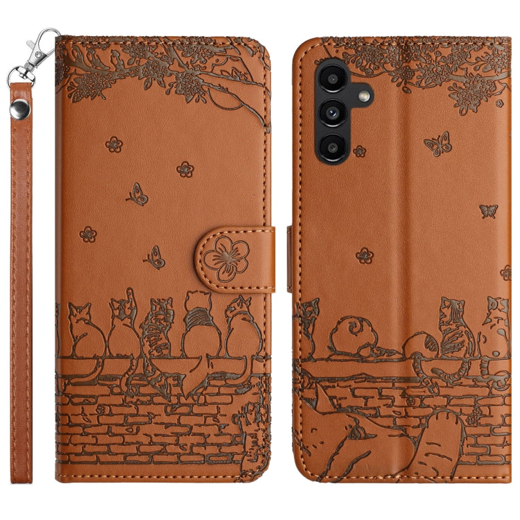 Cat Embossing Pattern Leather Phone Case with Lanyard, For Samsung Galaxy A24, For Samsung Galaxy A15 5G, For Samsung Galaxy S24 Ultra, For Samsung Galaxy S24+, For Samsung Galaxy A55, For Samsung Galaxy A14, For Samsung Galaxy A35, For Samsung Galaxy ...