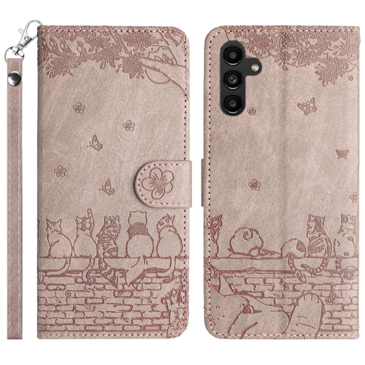 Cat Embossing Pattern Leather Phone Case with Lanyard, For Samsung Galaxy A24, For Samsung Galaxy A15 5G, For Samsung Galaxy S24 Ultra, For Samsung Galaxy S24+, For Samsung Galaxy A55, For Samsung Galaxy A14, For Samsung Galaxy A35, For Samsung Galaxy ...