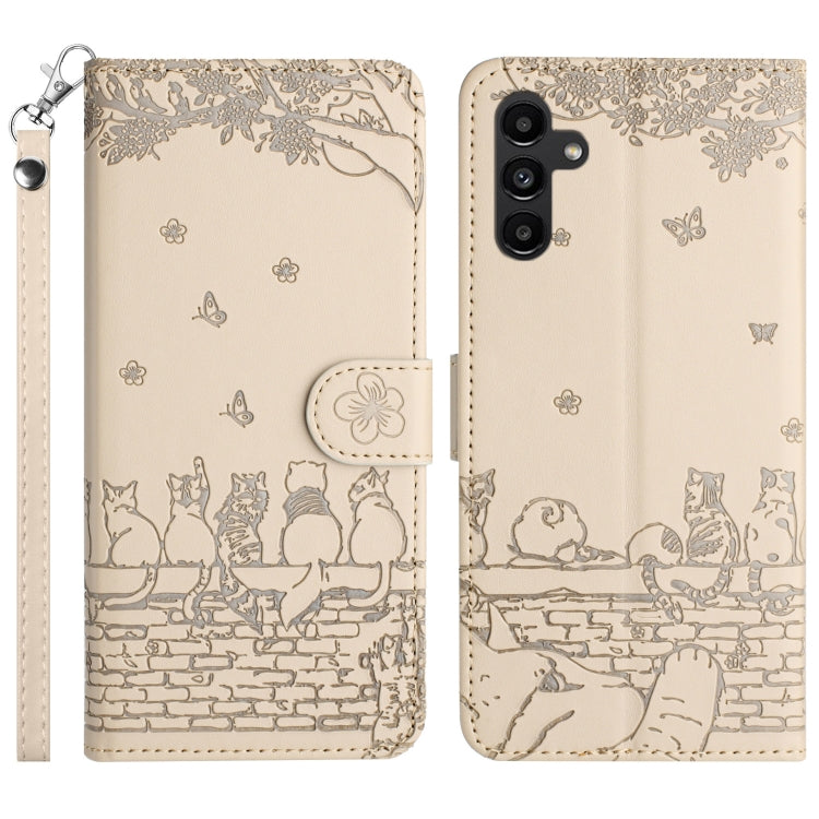 Cat Embossing Pattern Leather Phone Case with Lanyard, For Samsung Galaxy A24, For Samsung Galaxy A15 5G, For Samsung Galaxy S24 Ultra, For Samsung Galaxy S24+, For Samsung Galaxy A55, For Samsung Galaxy A14, For Samsung Galaxy A35, For Samsung Galaxy ...