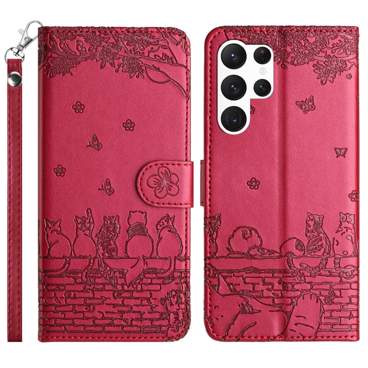 Cat Embossing Pattern Leather Phone Case with Lanyard, For Samsung Galaxy A24, For Samsung Galaxy A15 5G, For Samsung Galaxy S24 Ultra, For Samsung Galaxy S24+, For Samsung Galaxy A55, For Samsung Galaxy A14, For Samsung Galaxy A35, For Samsung Galaxy ...
