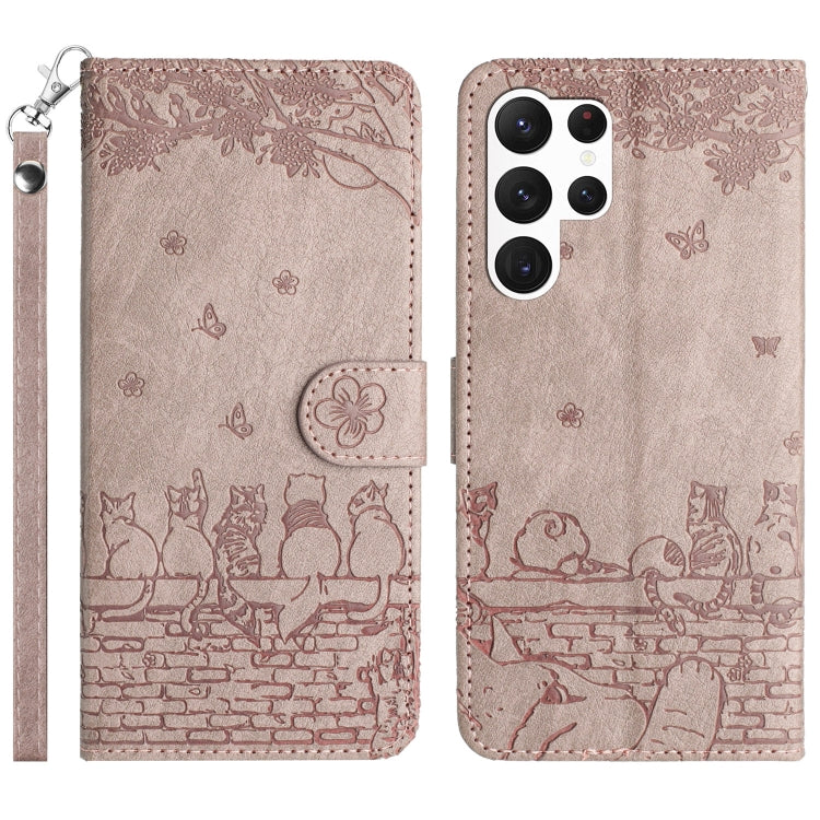 Cat Embossing Pattern Leather Phone Case with Lanyard, For Samsung Galaxy A24, For Samsung Galaxy A15 5G, For Samsung Galaxy S24 Ultra, For Samsung Galaxy S24+, For Samsung Galaxy A55, For Samsung Galaxy A14, For Samsung Galaxy A35, For Samsung Galaxy ...