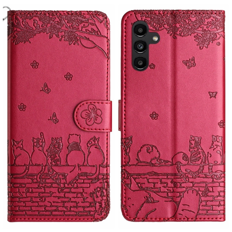 Cat Embossing Pattern Leather Phone Case with Lanyard, For Samsung Galaxy A24, For Samsung Galaxy A15 5G, For Samsung Galaxy S24 Ultra, For Samsung Galaxy S24+, For Samsung Galaxy A55, For Samsung Galaxy A14, For Samsung Galaxy A35, For Samsung Galaxy ...