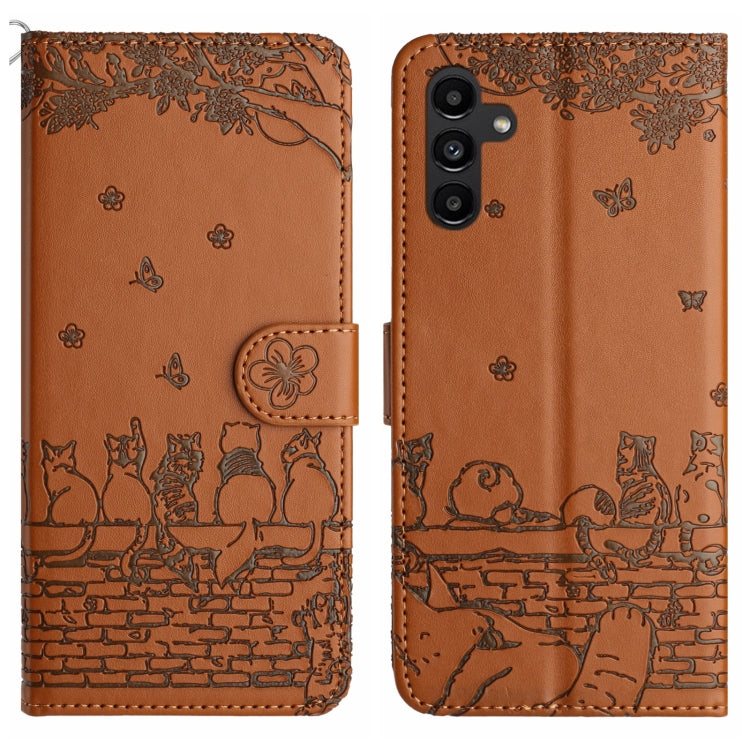 Cat Embossing Pattern Leather Phone Case with Lanyard, For Samsung Galaxy A24, For Samsung Galaxy A15 5G, For Samsung Galaxy S24 Ultra, For Samsung Galaxy S24+, For Samsung Galaxy A55, For Samsung Galaxy A14, For Samsung Galaxy A35, For Samsung Galaxy ...