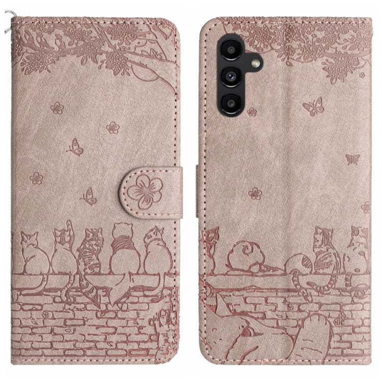 Cat Embossing Pattern Leather Phone Case with Lanyard, For Samsung Galaxy A24, For Samsung Galaxy A15 5G, For Samsung Galaxy S24 Ultra, For Samsung Galaxy S24+, For Samsung Galaxy A55, For Samsung Galaxy A14, For Samsung Galaxy A35, For Samsung Galaxy ...
